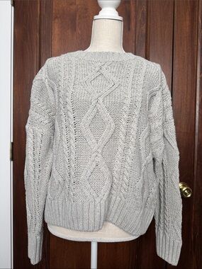 Princess Polly Light Gray Cable Knit Crewneck Sweater